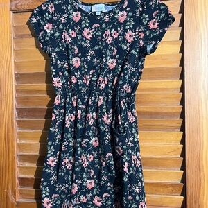 LuLaRoe Kids Floral Dress - Dark Blue and Pink